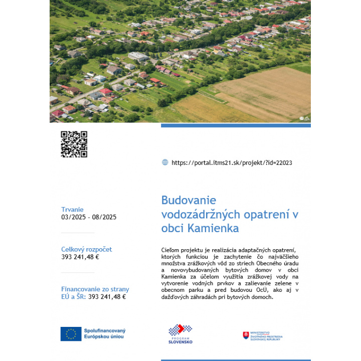 Budovanie vodozádržných opatrení v obci Kamienka