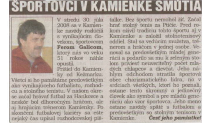 Športovci v Kamienke smútia