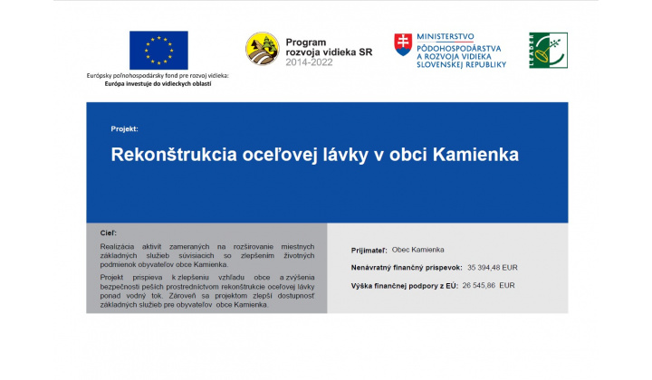 Rekonštrukcia oceľovej lávky v obci Kamienka