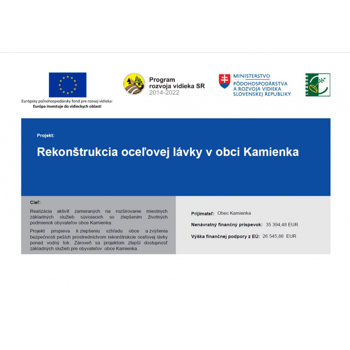 Rekonštrukcia oceľovej lávky v obci Kamienka