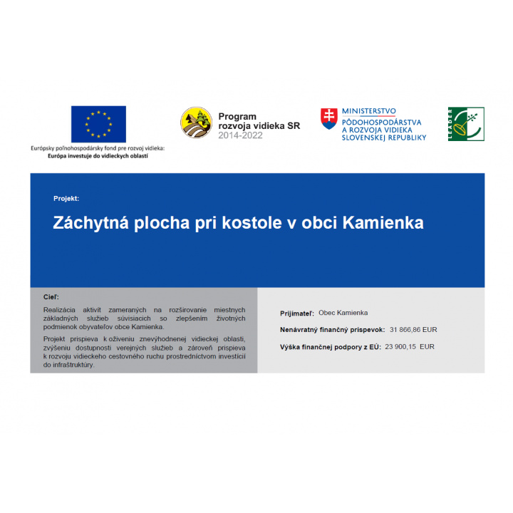 Záchytná plocha pri kostole v obci Kamienka