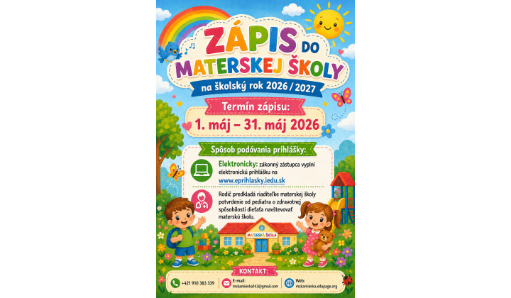 Zápis detí do Materskej školy v Kamienke
